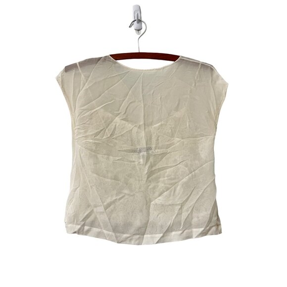 Robert Rodriguez Womens Cream Silk Chiffon Inner Lace Sleeveless Top Blouse 2 - Picture 3 of 5